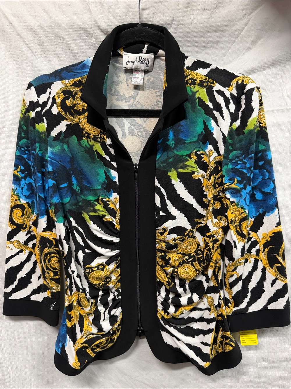 Joseph Ribkoff Black Multi Print Zip-Front Blazer